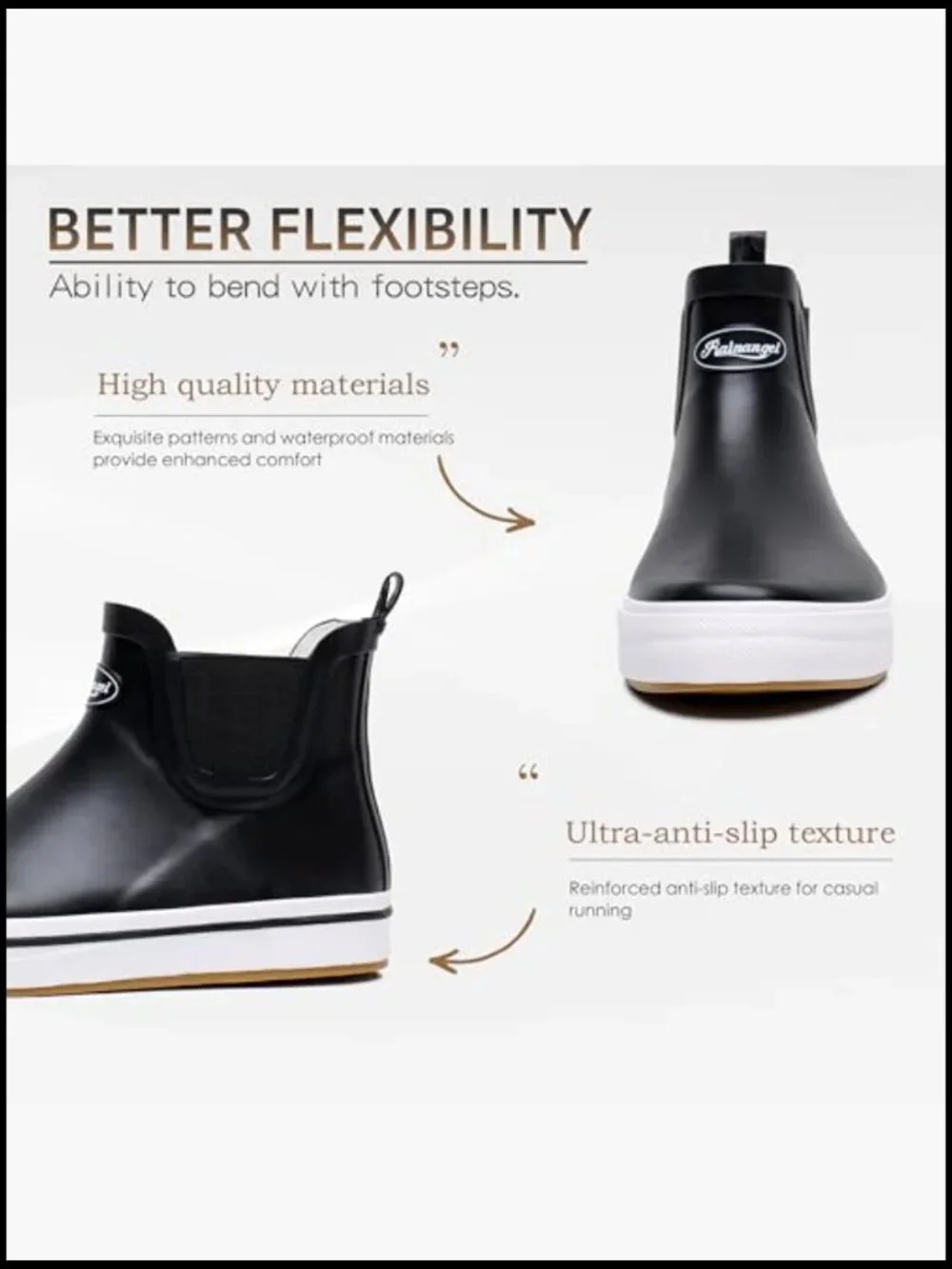 Men's Ankle Rain Boots Waterproof Rubber Slip-On Comfortable Lightweight